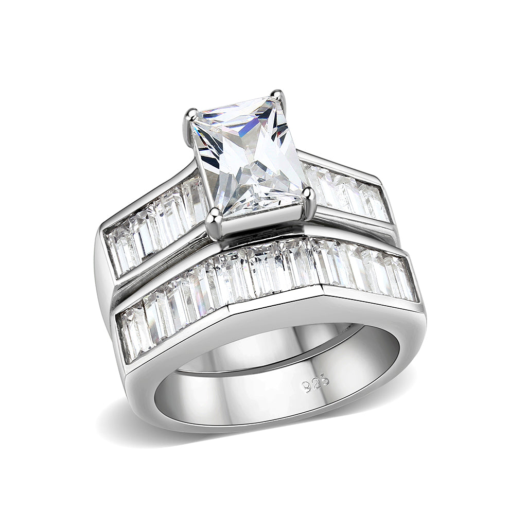 LO5S059- Sterling Silver Ring with CZ In Clear High Polished( NO Plating)