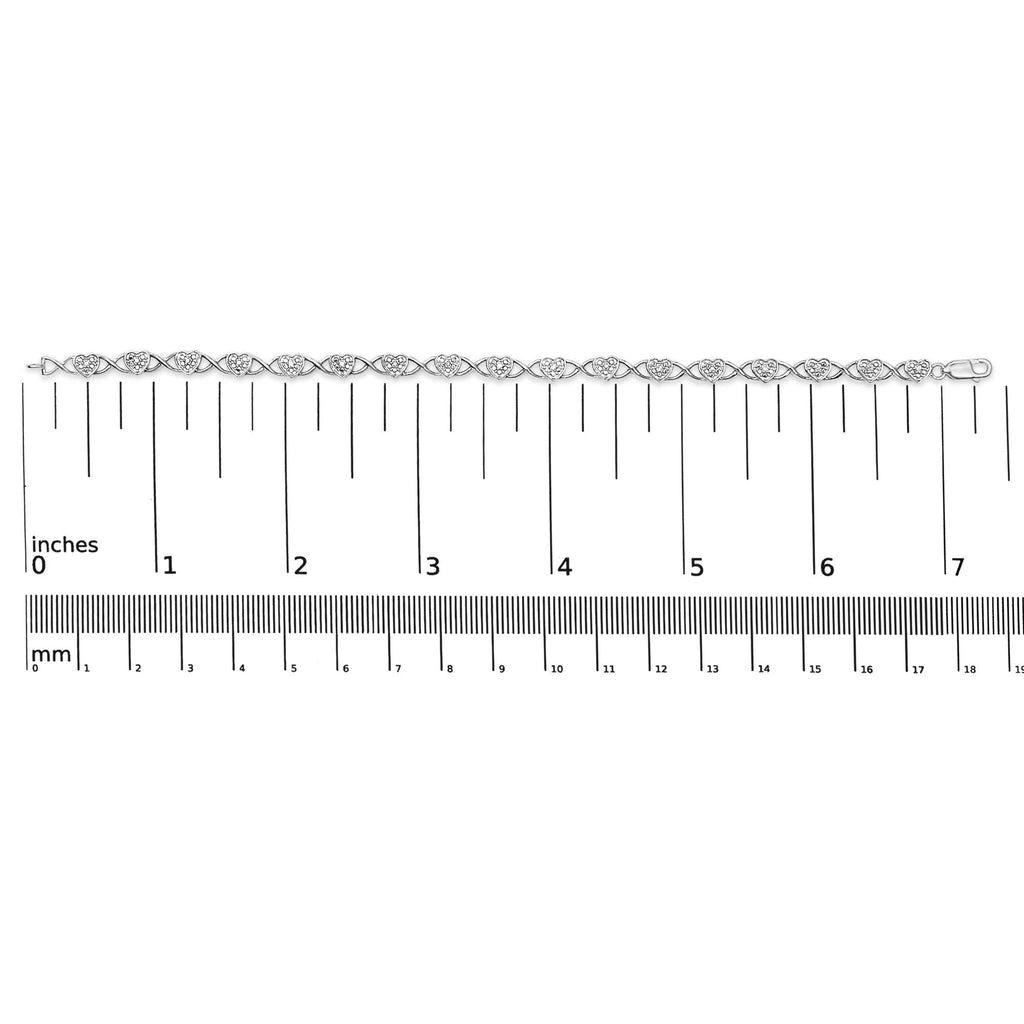 .925 Sterling Silver Diamond Accent Heart Link Bracelet (I-J Color, I3 Clarity) - 7.25"