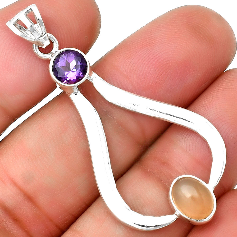 Natural Peach Moonstone & Amethyst Pendant P-1059 SDP134851