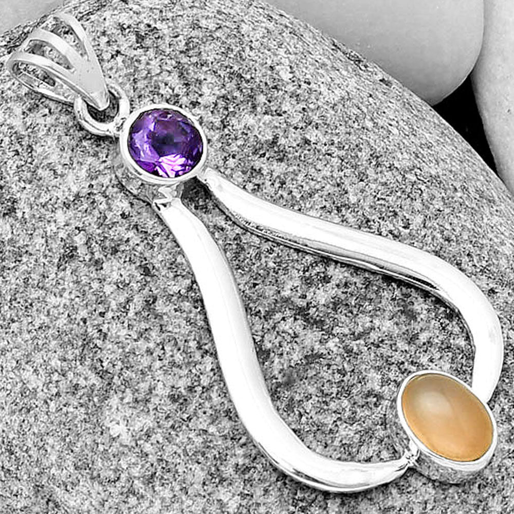 Natural Peach Moonstone & Amethyst Pendant P-1059 SDP134851
