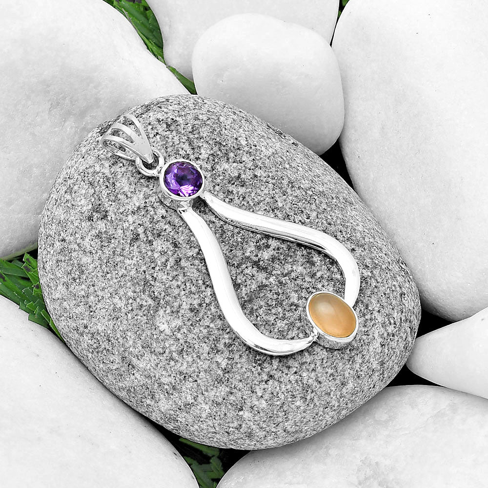 Natural Peach Moonstone & Amethyst Pendant P-1059 SDP134851