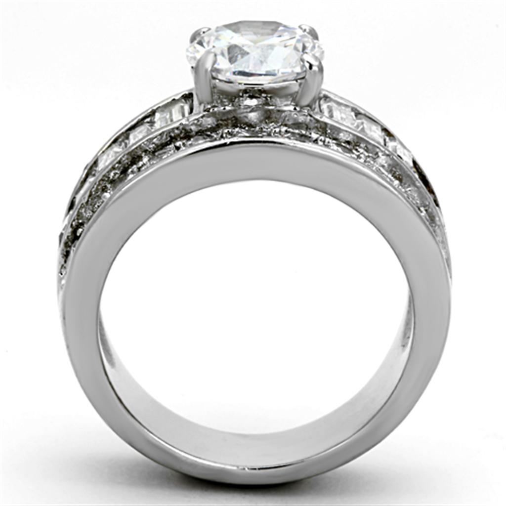 TK1232 - High polished (no plating) Stainless Steel Ring with AAA Grade CZ  in Clear